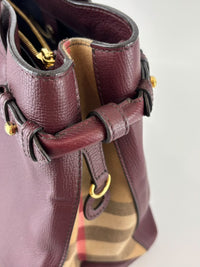 Medium Banner Tote Burgundy Pebbled Leather House Check