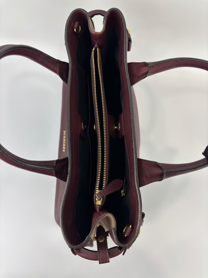 Medium Banner Tote Burgundy Pebbled Leather House Check