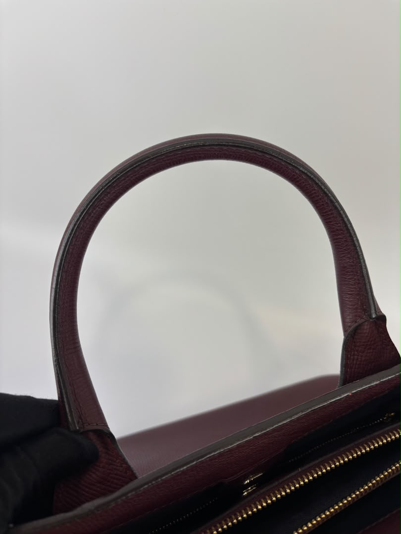 Medium Banner Tote Burgundy Pebbled Leather House Check