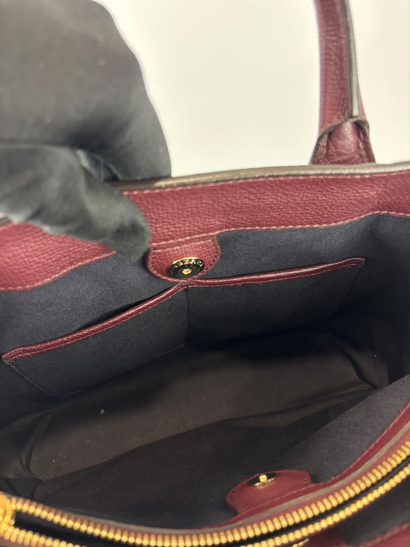 Medium Banner Tote Burgundy Pebbled Leather House Check