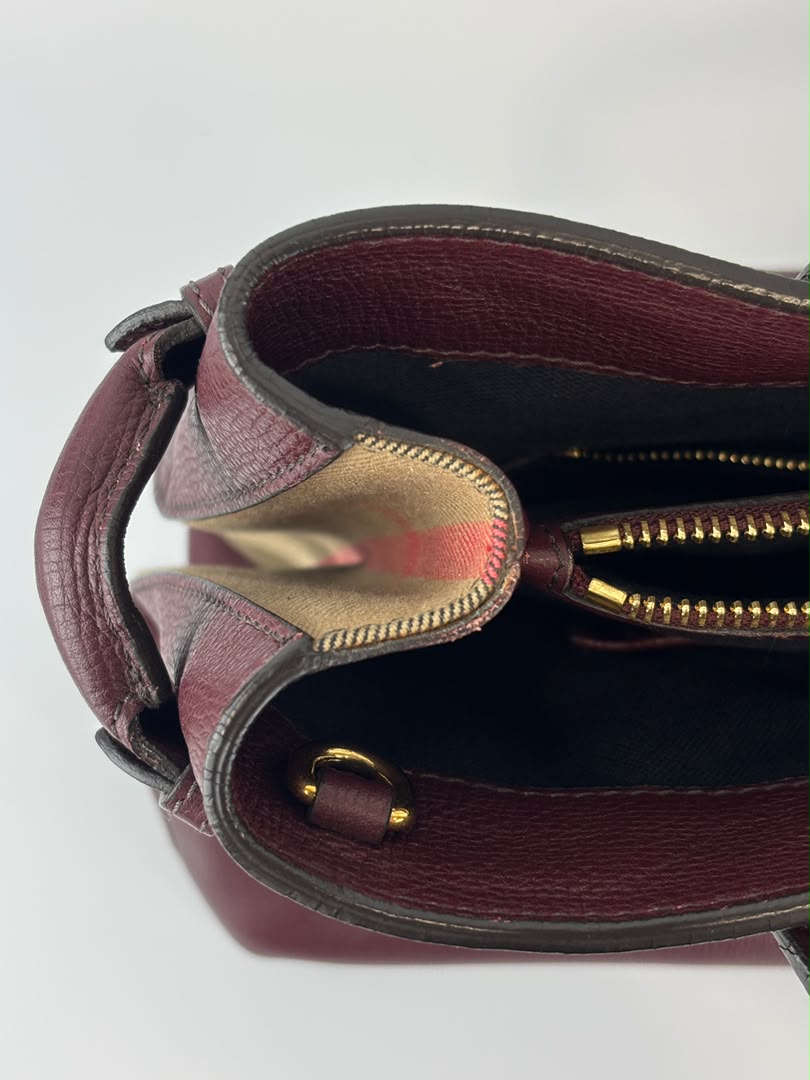 Medium Banner Tote Burgundy Pebbled Leather House Check