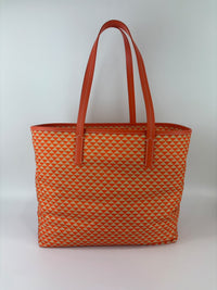 1BG552 Re-Nylon Saffiano Triangolo Symbole Shopping Tote Orange