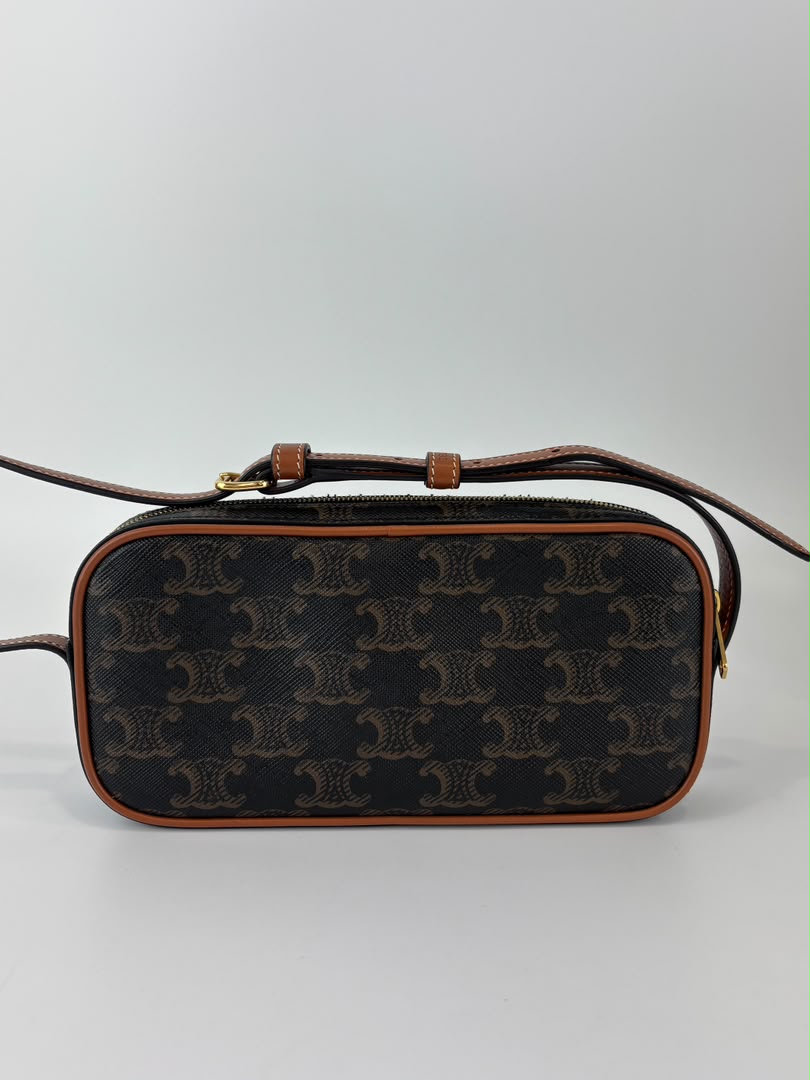 Triomphe Canvas Mini Camera Shoulder Bag Tan