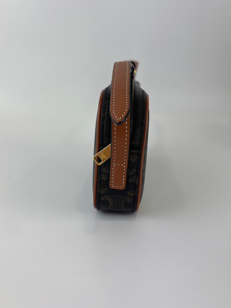 Triomphe Canvas Mini Camera Shoulder Bag Tan