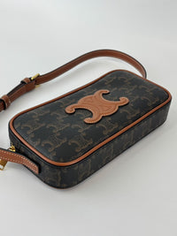 Triomphe Canvas Mini Camera Shoulder Bag Tan