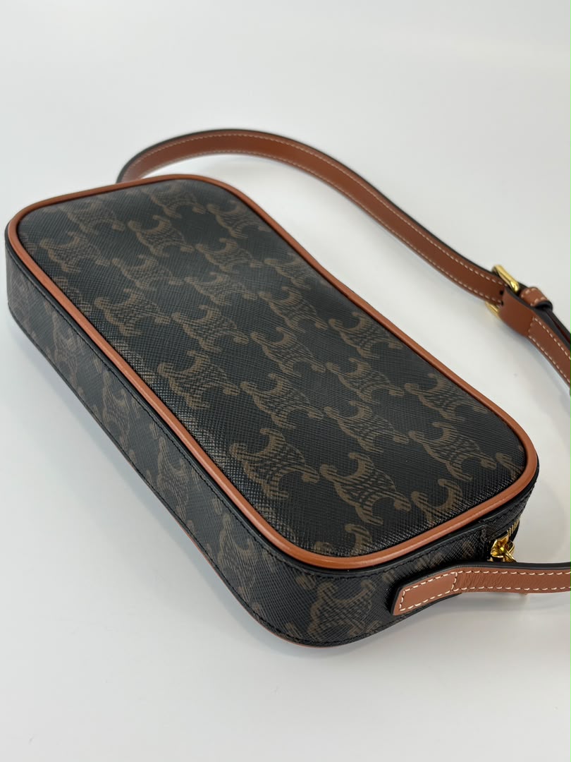 Triomphe Canvas Mini Camera Shoulder Bag Tan