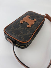 Triomphe Canvas Mini Camera Shoulder Bag Tan
