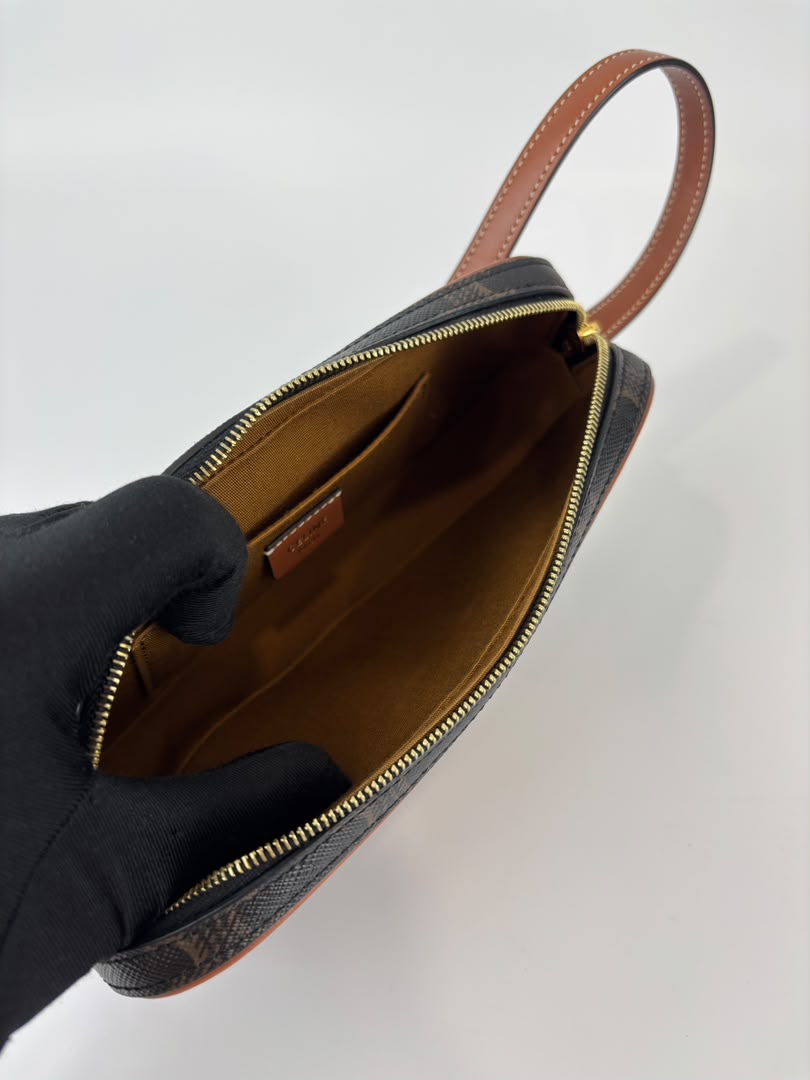 Triomphe Canvas Mini Camera Shoulder Bag Tan