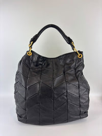 Quilted Chevron Hobo Bag Black Leather
