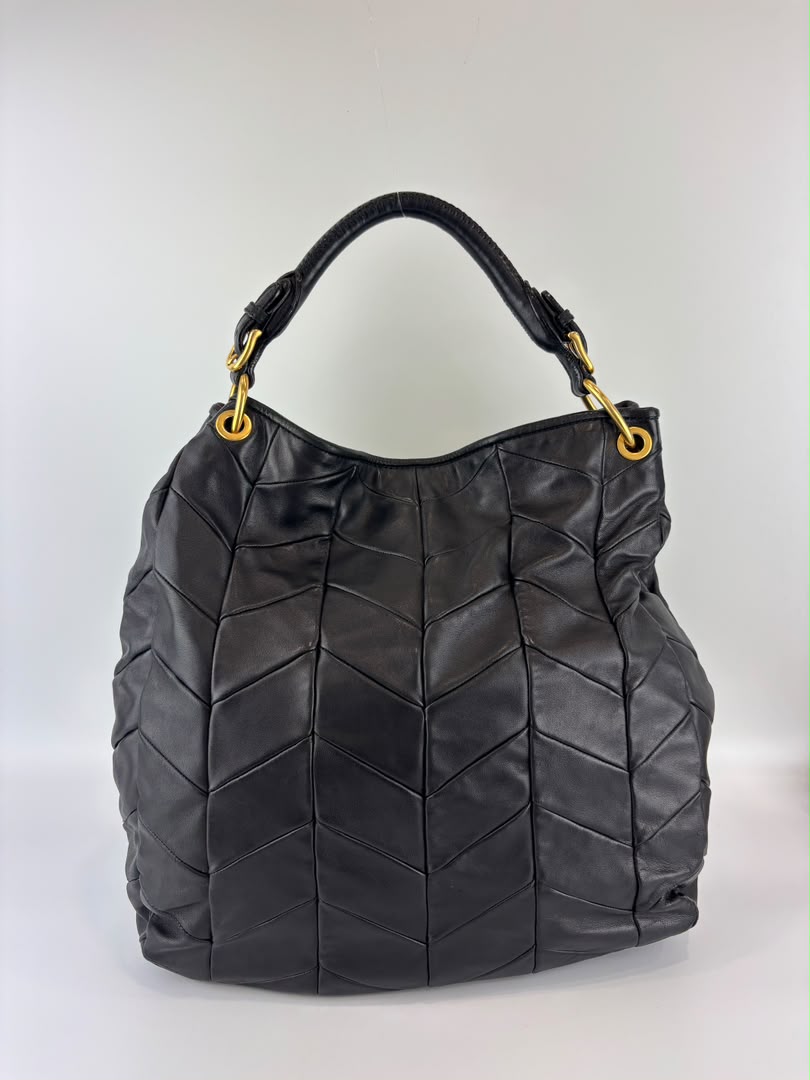 Quilted Chevron Hobo Bag Black Leather