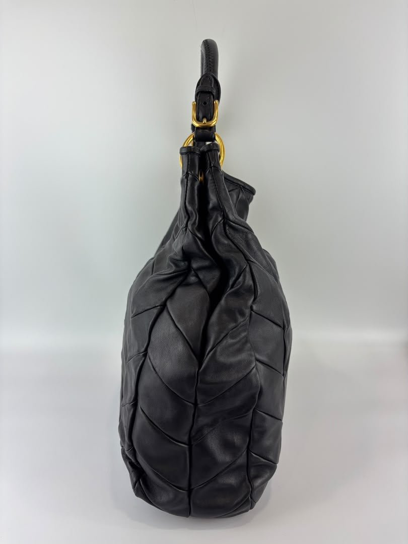 Quilted Chevron Hobo Bag Black Leather