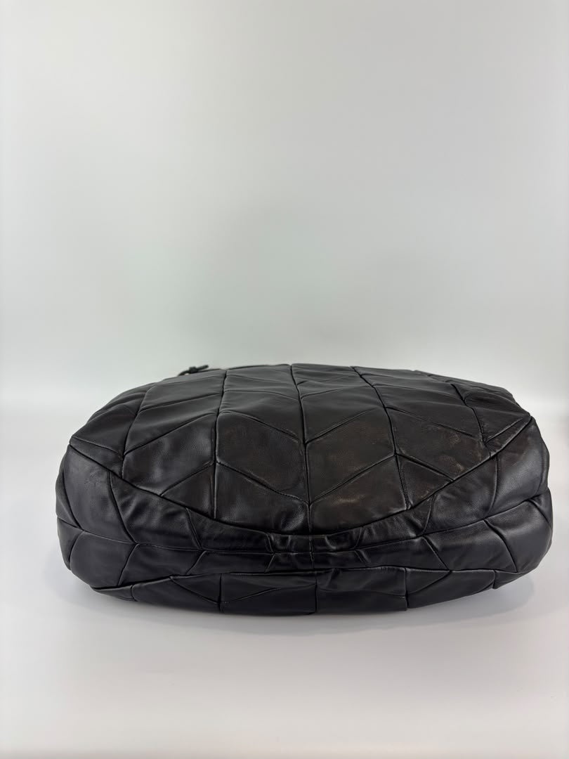 Quilted Chevron Hobo Bag Black Leather