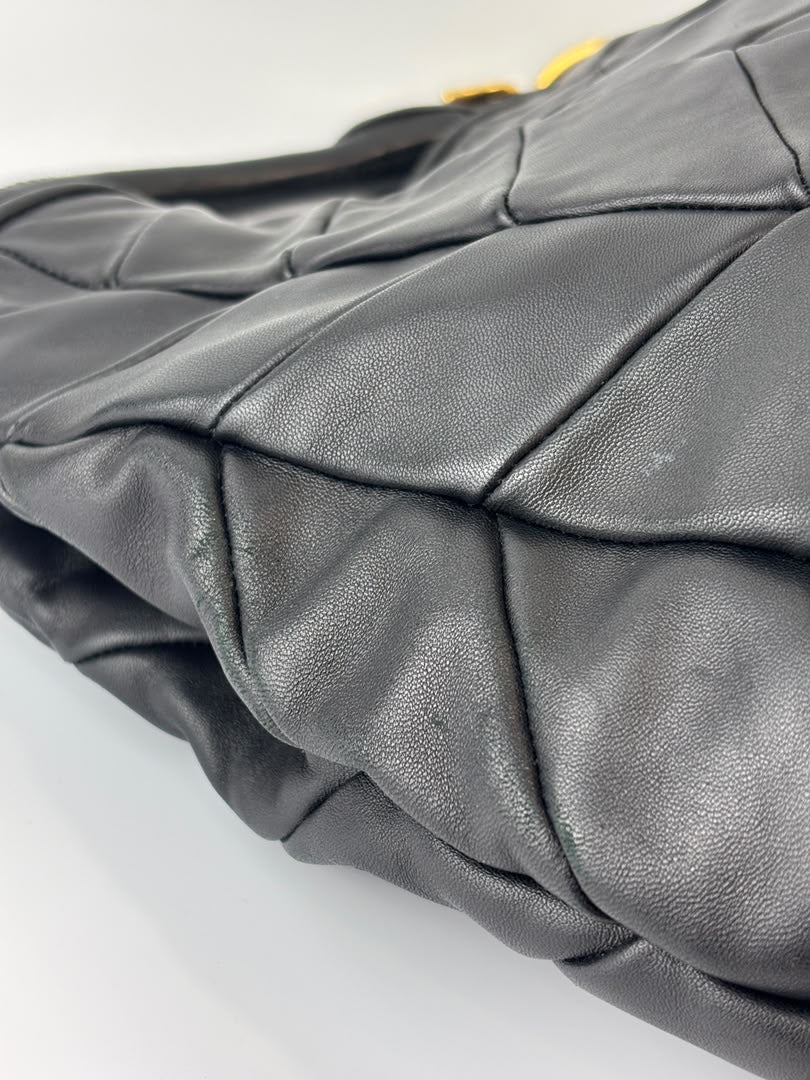 Quilted Chevron Hobo Bag Black Leather