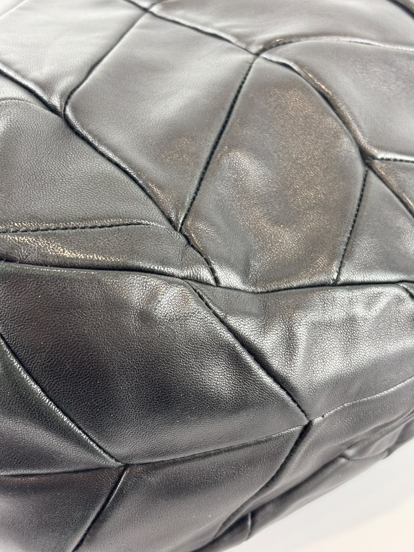 Quilted Chevron Hobo Bag Black Leather