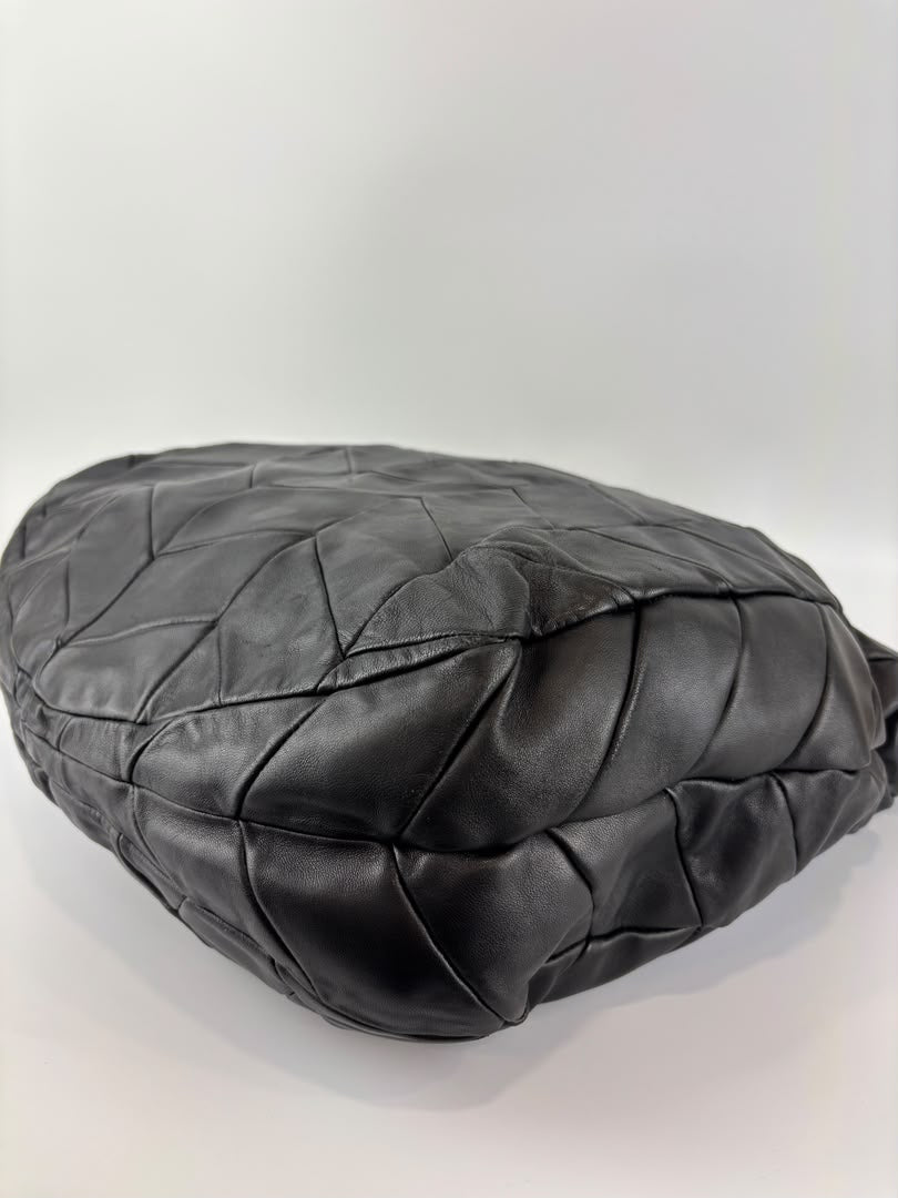 Quilted Chevron Hobo Bag Black Leather