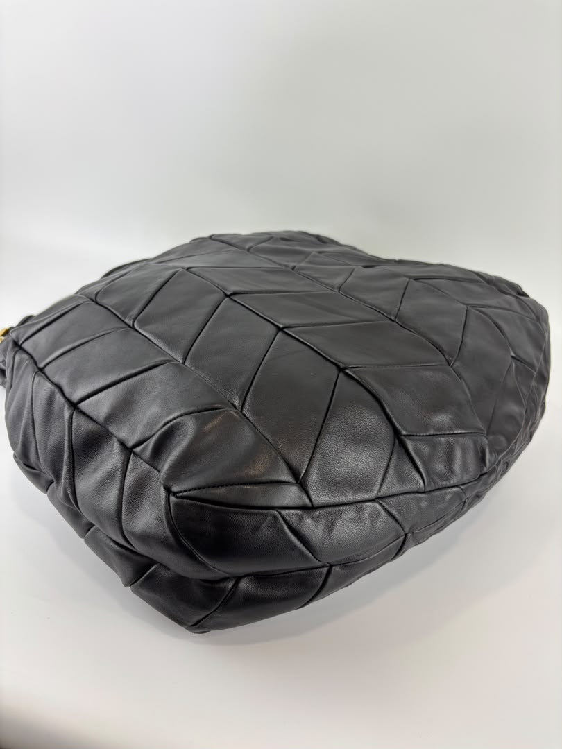 Quilted Chevron Hobo Bag Black Leather