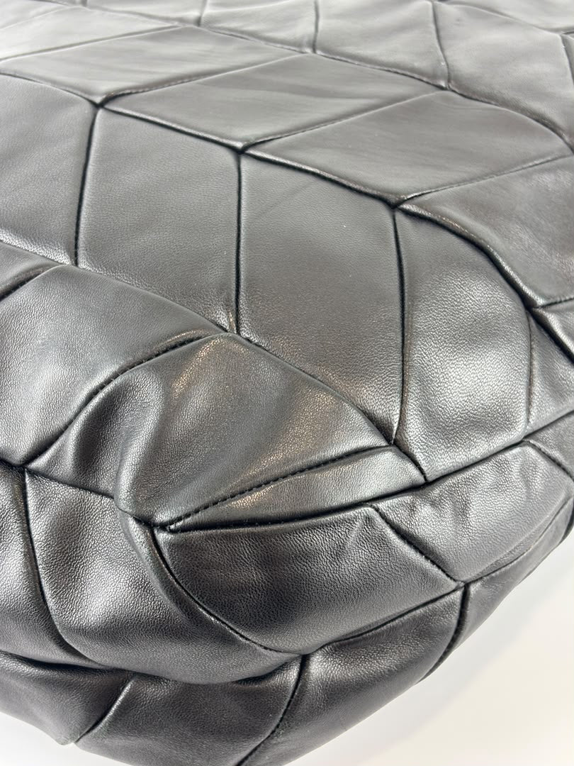 Quilted Chevron Hobo Bag Black Leather