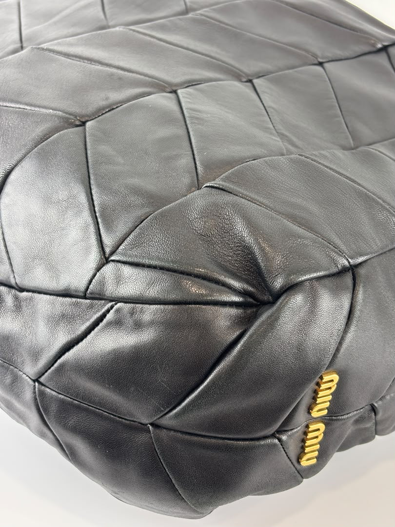 Quilted Chevron Hobo Bag Black Leather