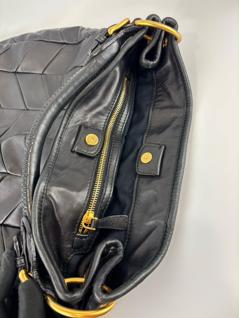 Quilted Chevron Hobo Bag Black Leather