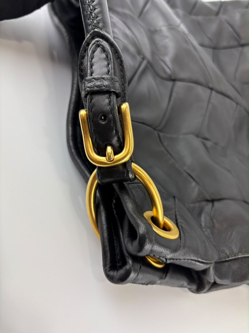 Quilted Chevron Hobo Bag Black Leather