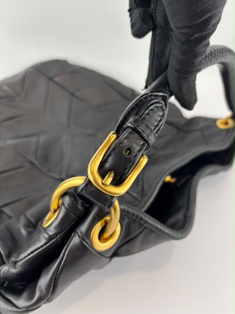 Quilted Chevron Hobo Bag Black Leather