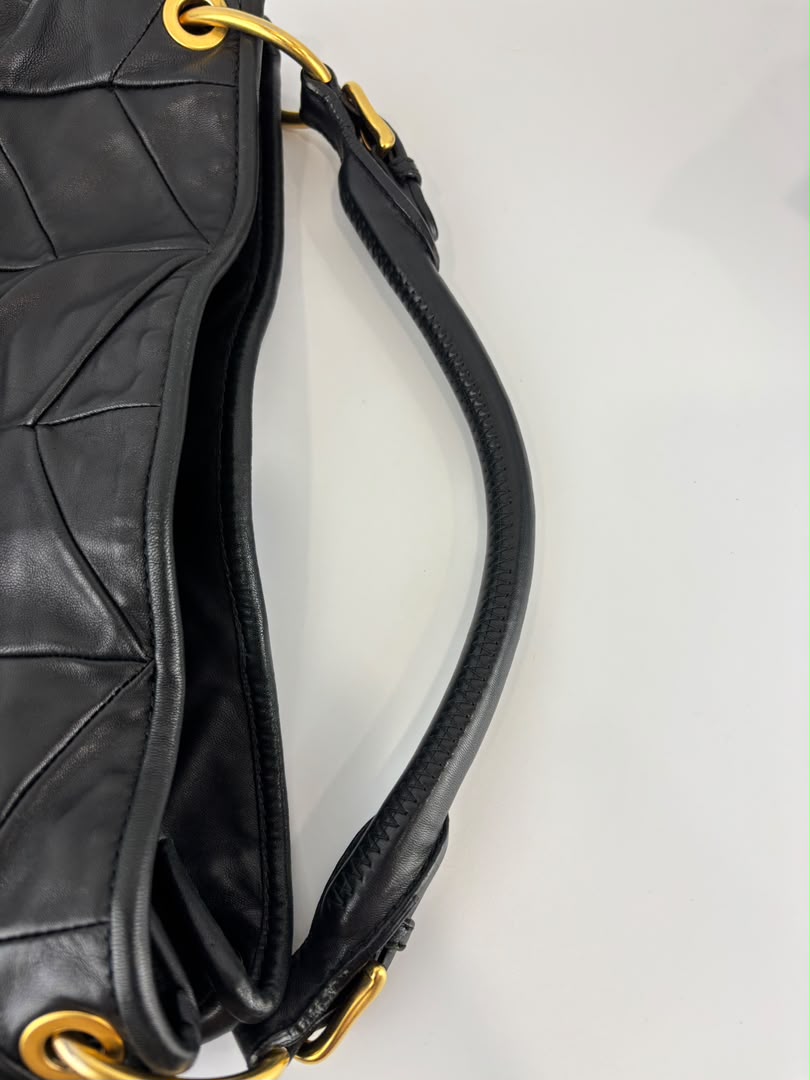 Quilted Chevron Hobo Bag Black Leather
