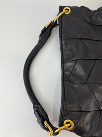 Quilted Chevron Hobo Bag Black Leather