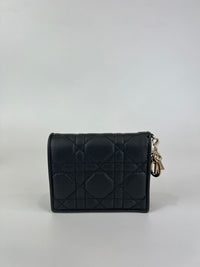 Black Cannage Lambskin Mini Lady Dior Gardenia Wallet