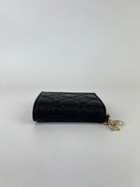 Black Cannage Lambskin Mini Lady Dior Gardenia Wallet