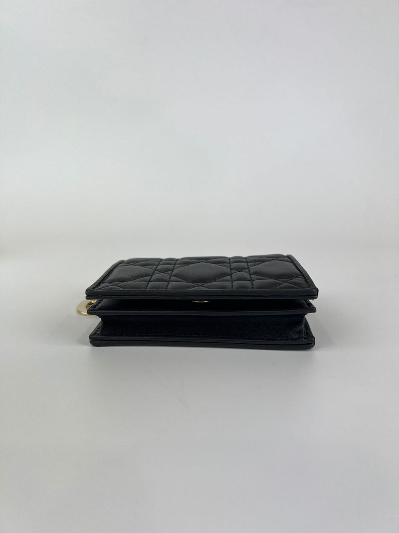 Black Cannage Lambskin Mini Lady Dior Gardenia Wallet