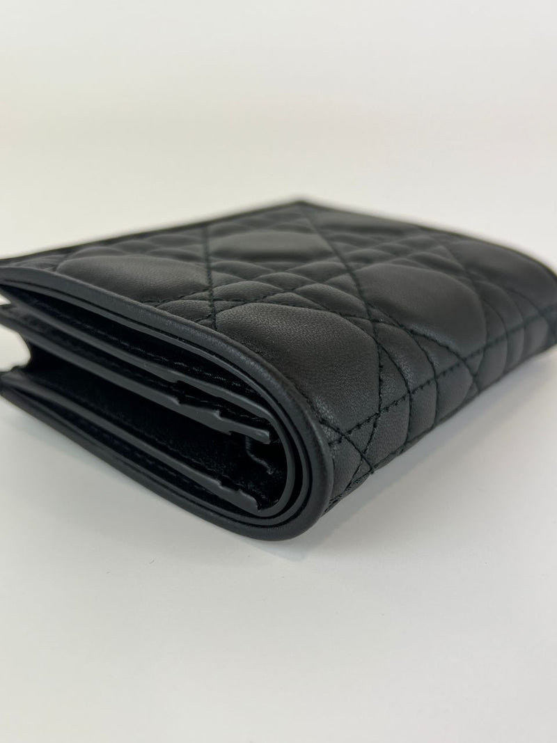 Black Cannage Lambskin Mini Lady Dior Gardenia Wallet