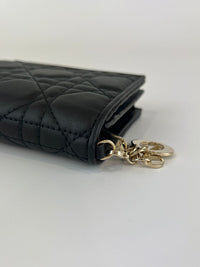 Black Cannage Lambskin Mini Lady Dior Gardenia Wallet