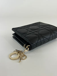 Black Cannage Lambskin Mini Lady Dior Gardenia Wallet