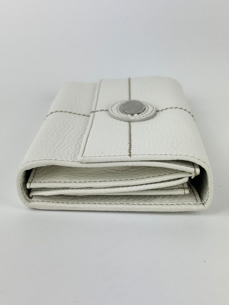 White Leather Long Flap Wallet