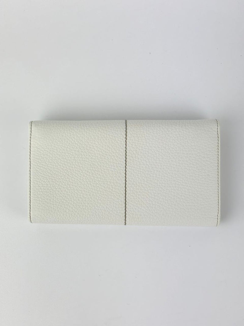 White Leather Long Flap Wallet