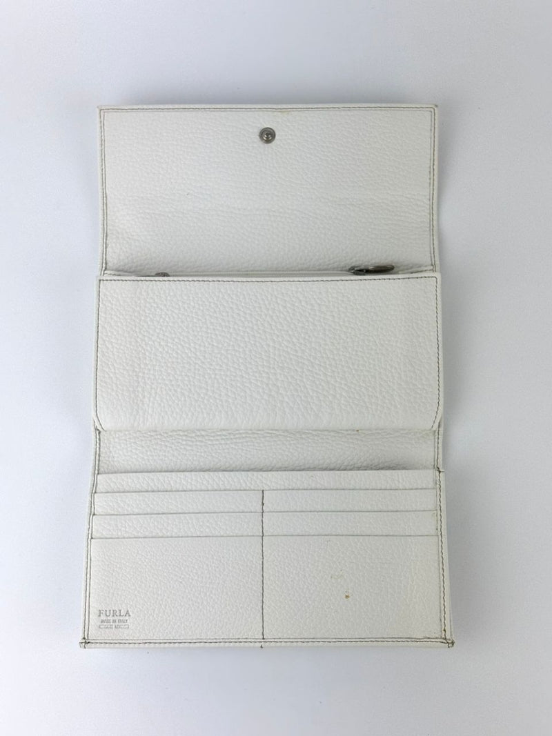 White Leather Long Flap Wallet