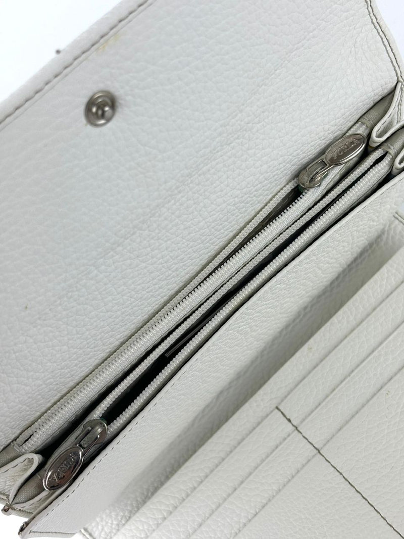 White Leather Long Flap Wallet