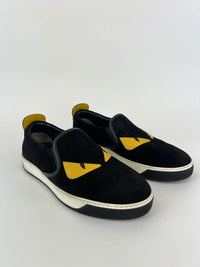 Black Suede Monster Slip On Sneakers