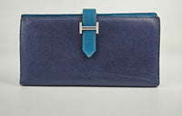 Bearn Bicolor Wallet Soufflet Epsom Bleu Nuit / Turquoise PHW