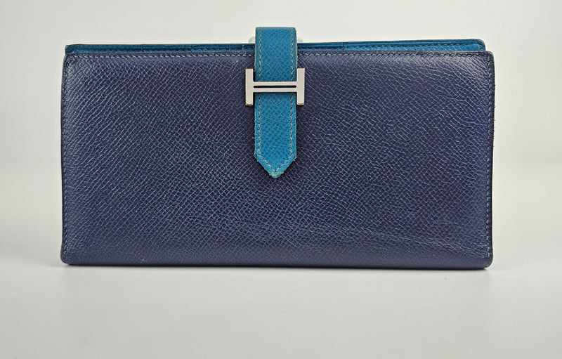 Bearn Bicolor Wallet Soufflet Epsom Bleu Nuit / Turquoise PHW