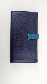 Bearn Bicolor Wallet Soufflet Epsom Bleu Nuit / Turquoise PHW