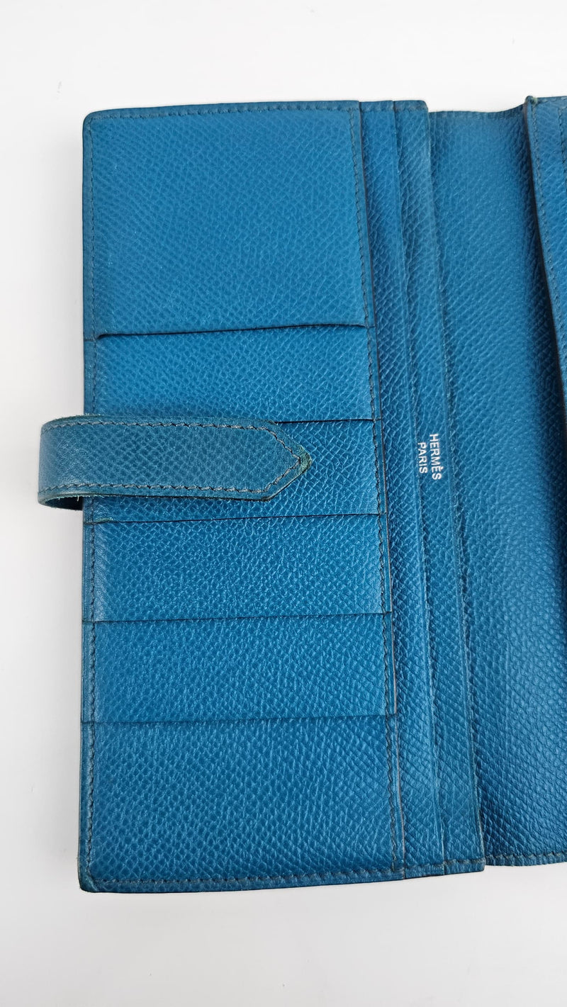 Bearn Bicolor Wallet Soufflet Epsom Bleu Nuit / Turquoise PHW