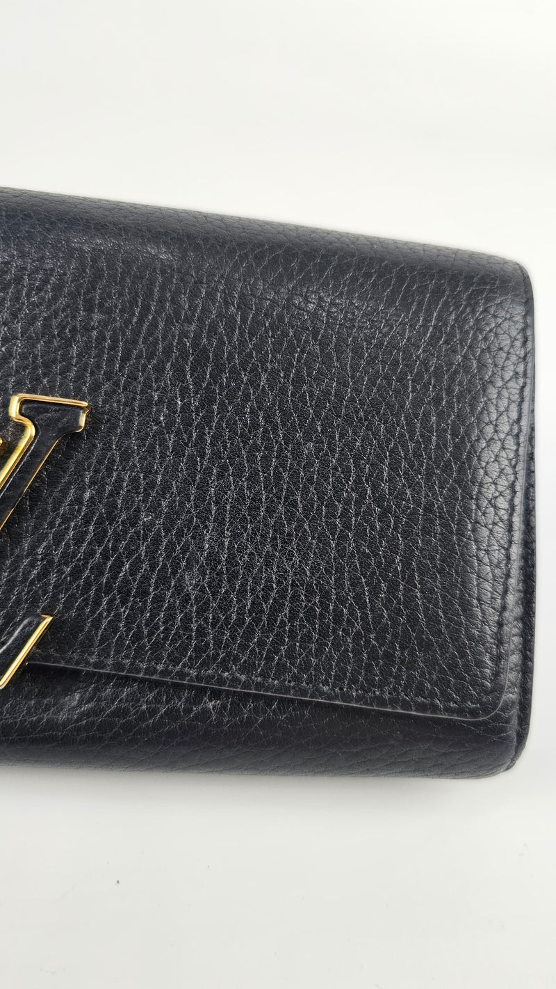 Black Taurillon Leather Capucines Wallet