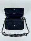 Black Camellia Embossed Lambskin Leather Wallet on Chain