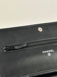 Black Camellia Embossed Lambskin Leather Wallet on Chain