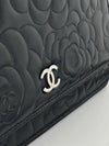 Black Camellia Embossed Lambskin Leather Wallet on Chain