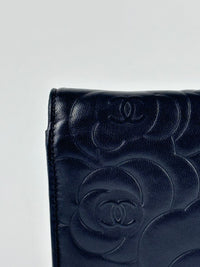 Black Camellia Embossed Lambskin Leather Wallet on Chain