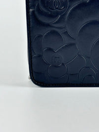 Black Camellia Embossed Lambskin Leather Wallet on Chain