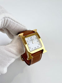 Heure 25mm H Watch in Gold Chestnut Strap GHW