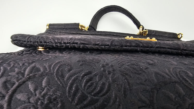 Miss Sicily Black Brocade Fabric Bag